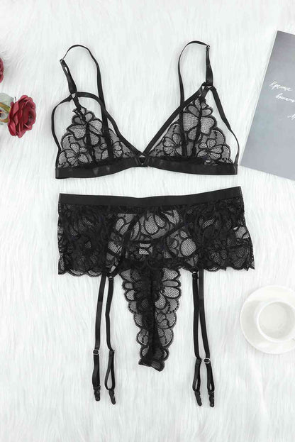 Love Me Three-Piece Lace Lingerie Set - Texture Love and Tangle 